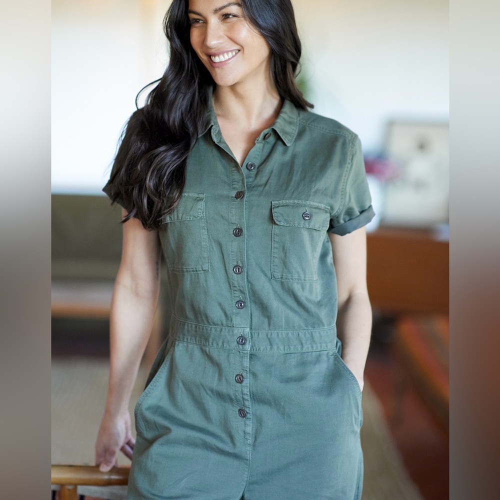 Outerknown S.E.A. Jumpsuit Cotton Short Sleeve Olive Night Green Size Small - Picture 2 of 8